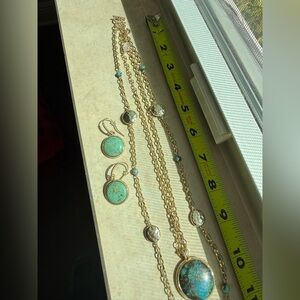 🆕 Gold & Gemstone 20” & 34” Necklaces + Earrings, Layered 3 Piece Reversible Set